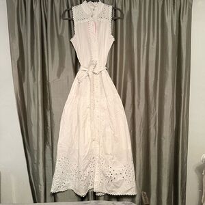 Avec Les Filles 100% Cotton Eyelet Embroidery Sleeveless Maxi Dress